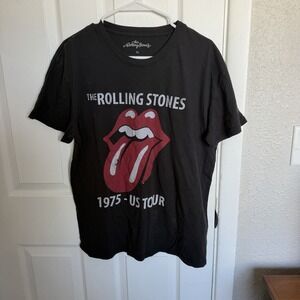 Rolling Stones 1975 US Tour Black XL 100% Cotton T-Shirt Rock Music